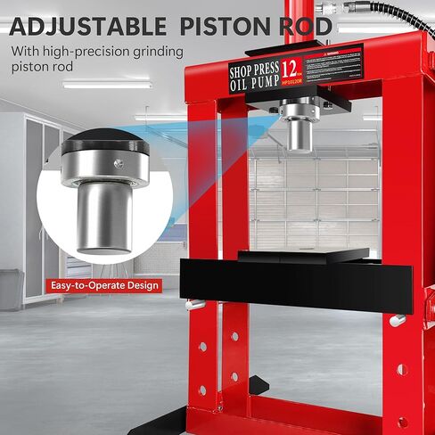 مكبس متجر هيدروليكي، مكبس منضدية بإطار على شكل حرف H بقدرة 12 طن مع مقياس ضغط وألواح ضغط، ارتفاع طاولة عمل قابل للتعديل يستخدم للضغط والانحناء والاستقامة، أحمر in Kuwait