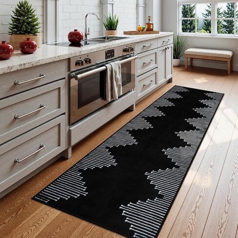 Seavish Washable Runner Rug 2x6 Modern Geometric Hallway Runner Rug Non Slip Low Pile Rugs for Entryway Indoor Soft Rugs for Kitchen Floor Neutral Cream Beige Floor Carpet Runner for Bedroom Laundry in Kuwait