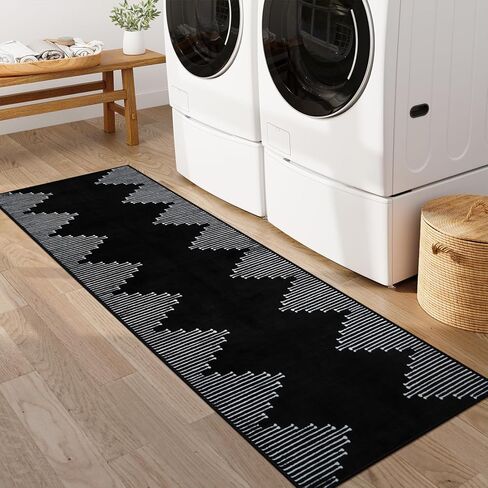 Seavish Washable Runner Rug 2x6 Modern Geometric Hallway Runner Rug Non Slip Low Pile Rugs for Entryway Indoor Soft Rugs for Kitchen Floor Neutral Cream Beige Floor Carpet Runner for Bedroom Laundry in Kuwait