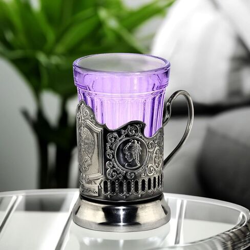 Tea Glass Holder Russian Podstakannik Pushkin Drinking Glass Holder, Brass, Nickel in Saudi Arabia