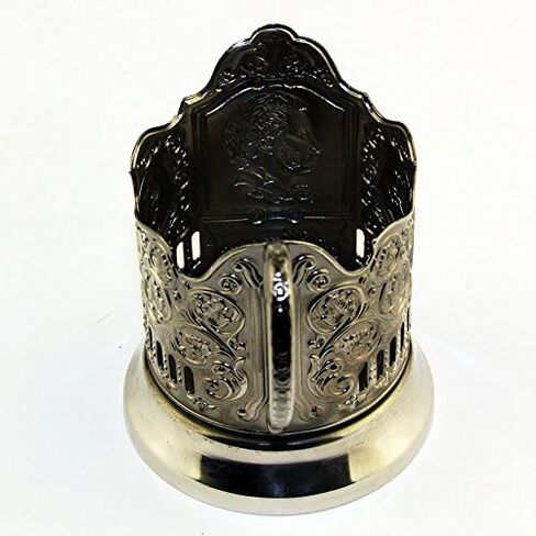 Tea Glass Holder Russian Podstakannik Pushkin Drinking Glass Holder, Brass, Nickel in Saudi Arabia
