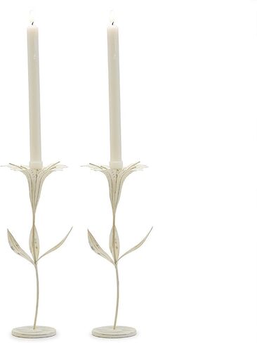 Two's Company Set of 2 Blooming Flower Candle Holders, Holds Taper Candle, Metal, 18.75-inches Height, Home Decor Accessories, White, 54360 in Saudi Arabia