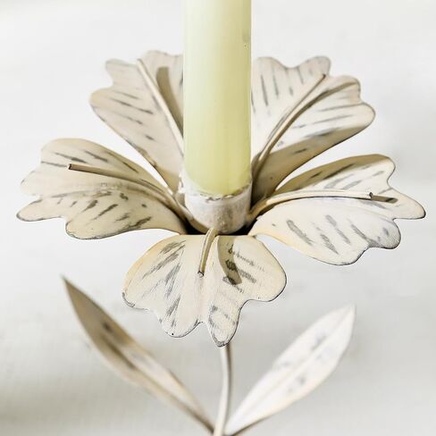 Two's Company Set of 2 Blooming Flower Candle Holders, Holds Taper Candle, Metal, 18.75-inches Height, Home Decor Accessories, White, 54360 in Saudi Arabia