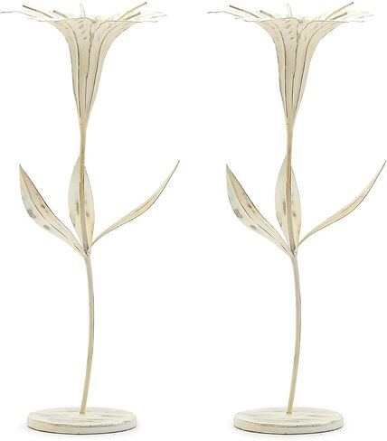 Two's Company Set of 2 Blooming Flower Candle Holders, Holds Taper Candle, Metal, 18.75-inches Height, Home Decor Accessories, White, 54360 in Saudi Arabia