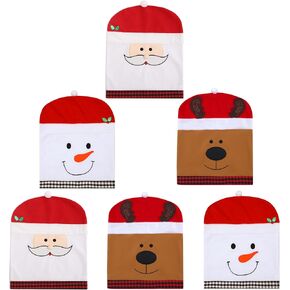 6 Piece Restaurant Christmas Chair Back Covers, Santa Snowman Reindeer Christmas Chair Covers, Kitchen Hotel Holiday Party Decoration Chair Covers