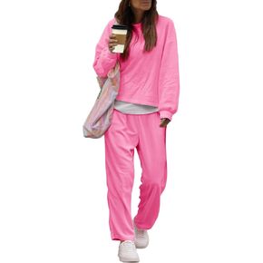 Tankaneo Womens Lounge Sets 2 Piece Outfits Fall Fuzzy Fleece Long Sleeve Tops Wide Leg Pants Sweatsuits