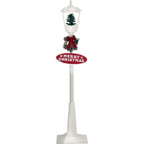 Christmas Time 71-in. Musical Snowy Street Lamp | Retro Truck Scene, 2 Rustic Signs, Cascading Snow, and Christmas Carols | Black | CT-SSL071A-BLK1