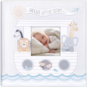 Malden International Designs 4x6 Horizontal 2 Up Hello, Little Cutie! Noah’s Ark Hard Cover Book Bound Photo Album Memo Writing Areas Front Photo Display Window Printed Front And Back Cover Noah’s Ark Themed Album