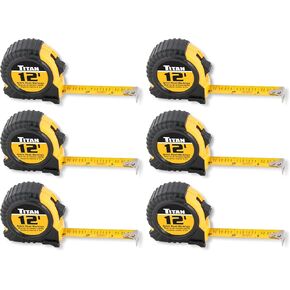 Titan 10912 6-Piece 12-Foot Tape Measure Bulk Set with Easy-Read Standard Markings and Durable Case