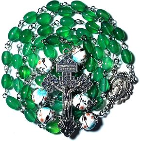 Rosary Beads Chaplet Olive shape Green Yellow Natural Agate Rosery Cross Catholic gifts