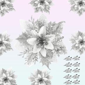 Poinsettias Glitter Artificial Christmas Flowers,20Pcs 5.5" Christmas Tree Decor Christmas Ornaments Glitter Poinsettia with Clips , Christmas Decorations for Xmas Tree Wedding Party Holiday Red