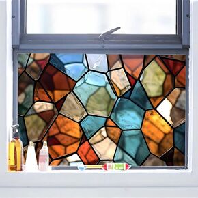 Stained Glass Window Film,Frosted Glass Window Film for Home Bathroom Window Coverings Static Cling Non-Adhesive 17.7"x39.5" (BH081)
