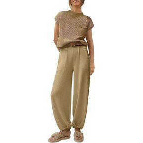 Women's 2 Piece Outfits Sweater Sets Tracksuit Lounge Set Knit Pullover Tops High Waisted Pants