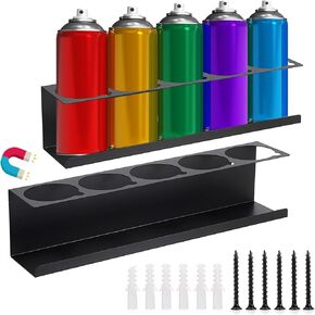 Kokone Spray Bottle Holder 5 Holes Magnetic Spray Bottle Holder with Notch Cutout Wall Mounted Metal Spray Bottle Organizer with Screws Spray Bottle Rack for Garage,Workspace,Tool Cart,Trailers