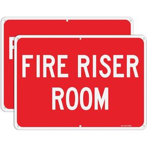 T&R Large Fire Riser Room Sign - 2 Pack - 14 x 10 Inches Rust Free .040 Aluminum Reflective - UV Protected, Waterproof, Weatherproof and Fade Resistant - 6 Pre-drilled Holes