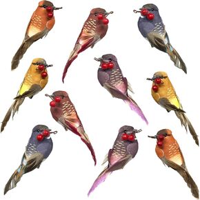 BANBERRY DESIGNS Songbird Christmas Ornaments - Set of 10 Clip Ons - Floral Arrangements and Centerpieces - Crafting Project Accessories Each Bird Measures 4" H x 1 1/2 W