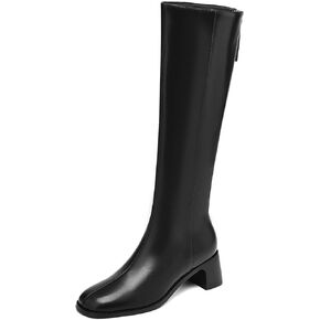 Knee High Boots Women Square Toe Chunky Knee High Boots for Women High Heel Side Zipper Long Boots