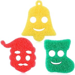 Baderke 3 Pcs Christmas Cleaning Sponges Cute Kitchen Sponges Xmas Sponge Temperature Sensitive Non Scratch Cleaning Sponges Scrubber for Dish Pots Pans Dishwashing (Christmas Tree, Elk, Snowflake)