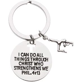 Sportybella Gymnastics Charm Keychain, Christian Faith Charm Keychain, I Can Do All Things Through Christ Who Strengthens Me Phil. 4:13 Scripture Jewelry, Gifts For Women, Teens and Girls