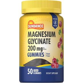 Sundance Magnesium Glycinate Gummies | 200mg | 50 Vegan Gummies | Grape Flavor | Vegan, Non-GMO, and Gluten Free Supplement