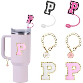 (2+2+2) Straw Cover for Stanley Cup 30&40 Oz, 10mm Straw Topper, Stanley Cup Accessories Letter Charms, Name ID Initial Letter Handle Personalized Charm For Stanley Tumbler Sticker (Letter A)