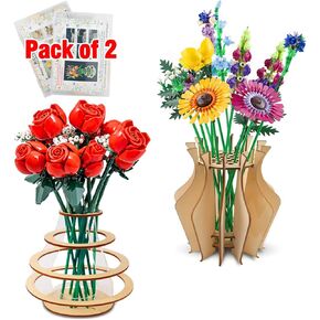 Vase for Lego Flowers - 2Pcs Wooden Flower Vase for Lego Flower Bouquet Building Set - Display Stand for Lego Roses Cherry Blossom Sunflower Tulips Daffodils Lotus - Gift for Lego Flower Lovers