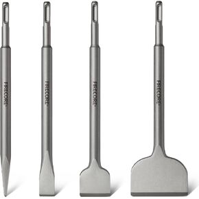 SDS Chisel Set, Firecore 4pcs Tile Removal Chisel Bits for SDS Plus Rotary Hammer Drill Attachments, Alloy Steel Shovel for Demolition Chipping Grooving Scaling Removing Cement Thinset Mortar Vinyl