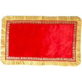 Decorative Mat Aasan Velvet Pooja Cloth Large Decorative Cloth (Size:-16 Inches X 26 Inches) for Multipurpose Indian Traditional Ethnic Pooja Festival Decorations Pooja Item Articles Laxmi(Red)