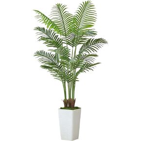 Artificial Palm Tree Artificial Silk Plant Fake Tree with White Tall Planter Faux Tropical Areca Floor Plant in Pot (1, White Tall Planter, 6 FT)
