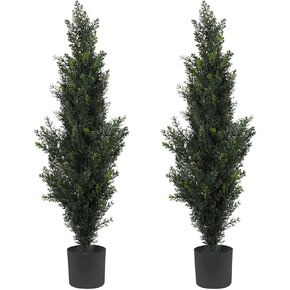 E&K 5FT Artificial Spiral Boxwood Topiary Tree with Plastic Nursery Pot, Fake Tall Tree Artificial Plant Faux Trees for Home Office Garden Indoor Outdoor Decor (1 Pack)