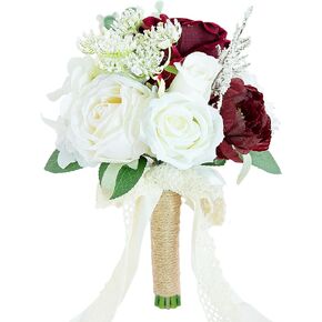 Wedding Bouquets for Bride Bridesmaid, Artificial Burnt Orange Bride Flower Bouquet for Wedding Church Decoration Ceremony, Anniversary, etc, Roses Flowers