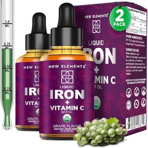 [2 𝐏𝐚𝐜𝐤] Liquid Iron Supplement for Women & Men with Vitamin C 50 mg and Iron 18 mg | Blood Builder for Anemia | Iron Drops | Blood Levels | Immune Support | Non-GMO | Vegan | Gluten-Free