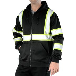 sesafety High Visibility Safety Sweatshirt for Men, Class 3 Reflective Zippered Hooded Sweatshirt, Hi-Vis Safety Hoodie with Black Bottom, Yellow, XL