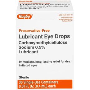 Rugby Preservative-Free Lubricant Eye Drops - Immediate, Long-Term Relief for Dry, Irritated Eyes - Sterile - 30 Single-Use Containers, 0.01 Fl Oz (0.4 mL) Each