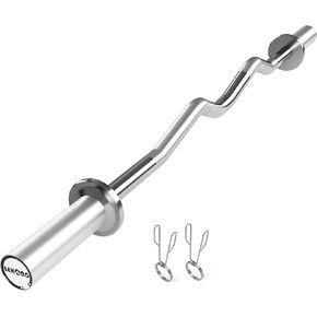 Olympic EZ Curl Barbell Bar, 48-inch Curling Bar, Fits 2-inch Weight Plates, Strength Training Bar for Squats, Hip Thrusts, Bench Press, and Weightlifting, with 2 Spring Collars (350LBS Weight Capacity）