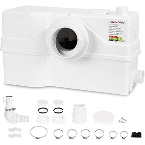 Sink Sewerage Pump 800W, Macerating Toilet Pump 10800 L/h Flow, 29.5ft/9m Head for Basement Upflush Toilet, Macerator Sewerage Sump Pump System With 3 Water Inlets For Bathtub, Laundry And Sink