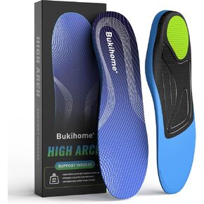 Bukihome Plantar Fasciitis High Arch Insoles，Orthotic Shoe Inserts for Foot Pain Heel Pain Fatigue Relief, Strong Orthotics Anti-Slip Breathable Insoles for Flat Feet, Fit Most Shoes, Men&Women,M