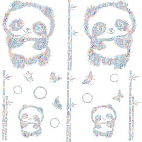 Panda Family and Bamboo Window Decals for Bird Strikes - Anti-Collision Window Decals to Save Birds from Window Collisions,Non Adhesive Reusable Rainbow Prism Window Stickers