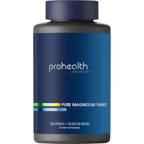 ProHealth Pure Magnesium Taurate, 160mg per Serving | Optimal Bioavailability Supplement for Healthy Aging | Supports Brain, Heart, and Muscle Health | Third-Party Tested for Quality | 180 Capsules