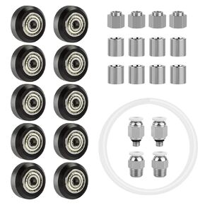 27PCS Ender 3 Wheels 3D Printer POM Pulley Wheel Set with Eccentric Nut,Column,Bowden Tube and PC4-M6 & PC4-M10 Pneumatic Connectors for Ender 3V2,Ender 3 Pro/Ender 3 S1 Pro,CR 10 Series,Kobra,Neptune