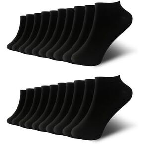 (10 Pairs) Ankle Socks (Black) - Unisex - Comfortable, Cushioned, Breathable.