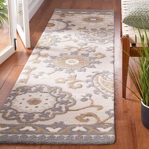 SAFAVIEH Blossom Collection Runner Rug - 2'3" x 9', Grey & Beige, Handmade French Country Floral Wool, Ideal for High Traffic Areas in Living Room, Bedroom (BLM375F)