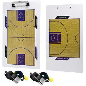Coaches Dry Erase Clipboard, Two Sides with Full & Half Court Dry Erase Marker Board for Basketball and 2 pcs Coach's Whistle, Basketball Game and Basketball Training Tactical Command