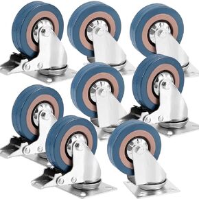 ZOENHOU 8 PCS 3 Inch 440 LB 360 Degree Gray Rubber Swivel Casters Wheels Set, Polyvinyl Chloride Heavy Duty Plate Casters for Carts, Furniture, Workbench, Trolley, 4 with Brake and 4 Without