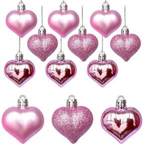12Pcs Heart Ornaments Multi Finish Heart Baubles Hanging Ornaments for Valentine’s Day Decor Mother's Day Christmas Tree Wedding Anniversary Party Decoration(Purple)