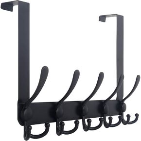 WEBI Over The Door Hook Door Hanger Hook Rack with 5 Tri Hooks for Hanging Coats, Door Towel Rack Towel Hanger Door Coat Hanger Over Door Coat Rack for Bathroom,Behind Back of Door,Black