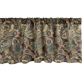 Ambesonne Paisley Window Valance, Exotic Print Hippie Floral Ornament Traditional Illustration, Curtain Valance for Kitchen Bedroom Decor with Rod Pocket, 54" X 12", Sand Brown Chocolate