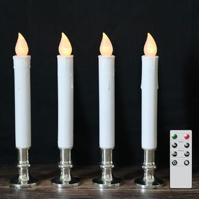 DRomance 9" Flameless Window Taper Candles Battery Operated with 8-Key Remote and Timer, 8 Pack White Christmas Holdiay Window Candles with Silver Holders, Suction Cups and AA Batteries Included
