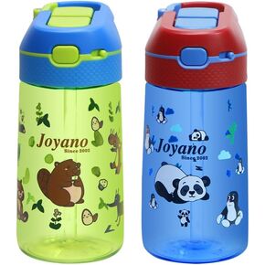 Tritan Kids Water Bottle Straw Top, Leak-Proof with Spout Cover and Carrying Loop 450 ML/15.2 oz Pack of 2 (BLUE/GREEN)