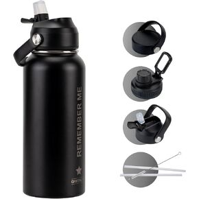 Greenlife Stainless Steel Water Bottle, Tripple Walls Insulated Wide Mouth, Vacuum Insulated, Leakproof Lid, 32 oz, Black (Carmation)